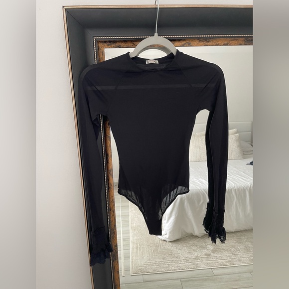 Free People Black Sheer Bodysuit w/ Danity Sleeve Detail - Picture 2 of 4